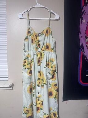 SHEIN Yellow Sunflower Print Midi Dress